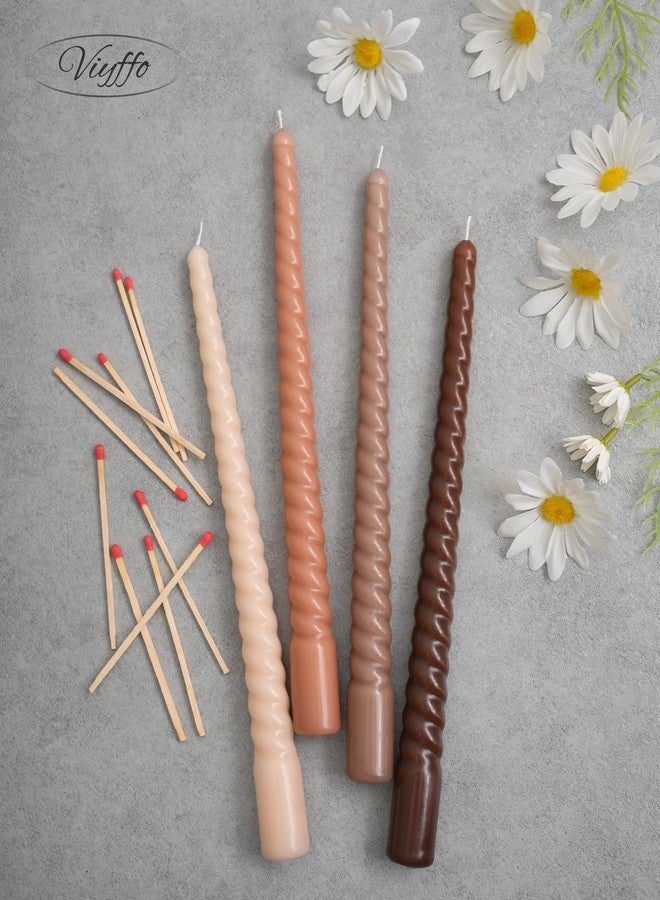 Viyffo Spiral Taper Candles 11 Inch - 4 Pack Brown, Dripless, Unscented, Smokeless - 9 Hour Burn - Tall Candlesticks for Wedding, Dinner, Holiday, Party, Home Decor - Image 3
